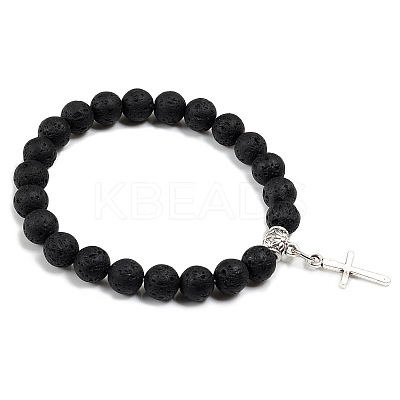 Cross Bracelet Women's European and American Fashion Personality Black Bracelet Ethnic Style Jewelry Lava Stone XK5170-10-1