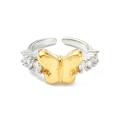 Rack Plating Brass Micro Pave Cubic Zirconia Open Cuff Rings RJEW-C076-07C-G-1