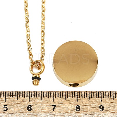 304 Stainless Steel Flat Round Pendant Pet Urn Ashes Necklaces NJEW-S455-01G-1