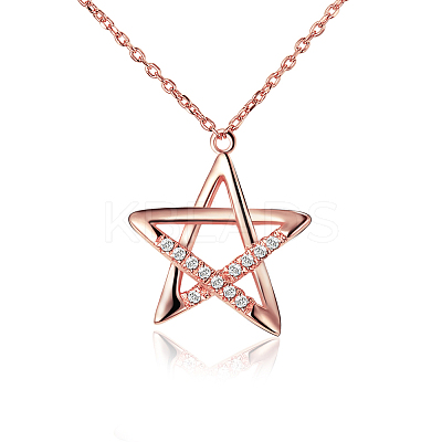 925 Sterling Silver Star Rhinestone Pendant Necklaces TS-N264-RG-1