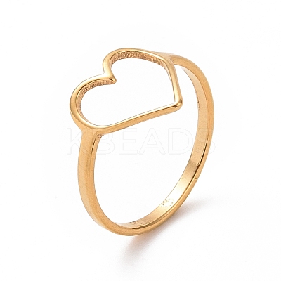 Ion Plating(IP) 201 Stainless Steel Heart Finger Ring RJEW-J051-16G-1