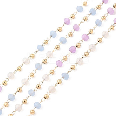 Faceted Rondelle Glass & Round 304 Stainless Steel Beaded Chains CHS-G026-01KCG-03-1