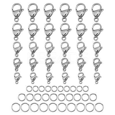 30Pcs 3 Style 304 Stainless Steel Jump Rings and 30Pcs 5 Style 316 Stainless Steel Lobster Claw Clasps STAS-FH0001-37-1