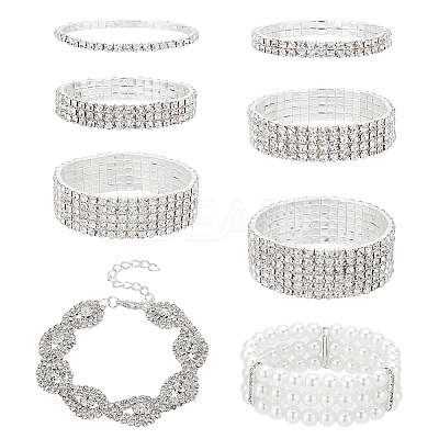 8Pcs 8 Style Crystal Rhinestone Tennis Bracelets Set BJEW-AN0001-48-1