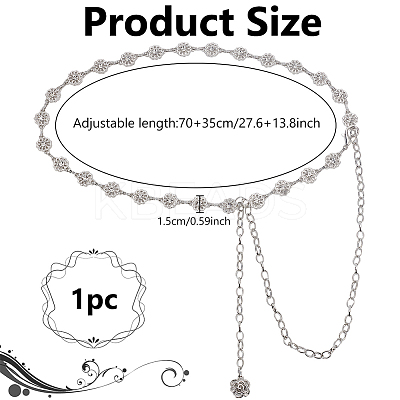 1Pc Iron Rhinestone Sparkling Flower Link Chains Belt with Alloy Cable Chains AJEW-FG0003-49-1