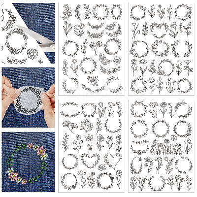 4 Sheets 11.6x8.2 Inch Stick and Stitch Embroidery Patterns DIY-WH0455-001-1