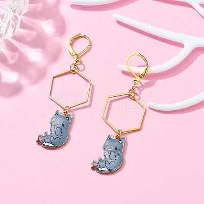 Rack Plating Alloy Cat Dangle Leverback Dangle Earrings EJEW-JE05502-04-1