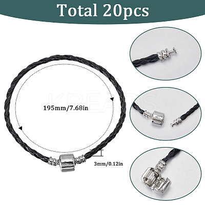 20pcs Braided PU Leather Cord Bracelet Making MAK-SC0001-30B-1