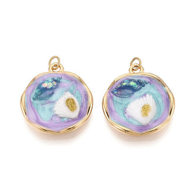 304 Stainless Steel and Enamel Resin Porcelain Glitter Powder Pendants STAS-T069-85A-1
