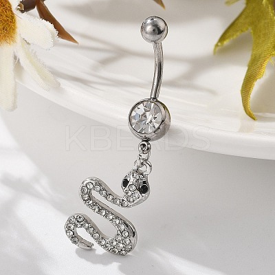 Alloy Rhinestone Snake Curved Barbell Belly Rings LS-AJEW-R007-03P-01-1