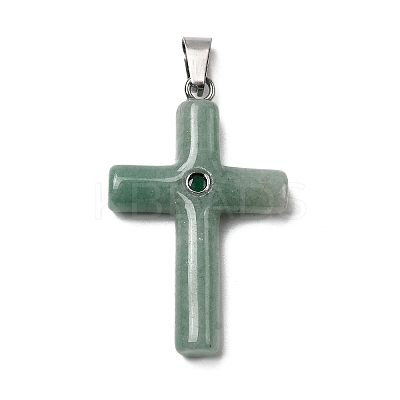 Natural Green Aventurine Cross Pendants KK-D021-04G-P-1