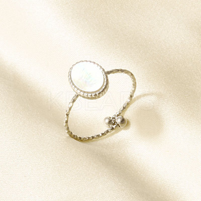 304 Stainless Steel with Natural Shell Open Cuff Rings for Women GL4110-1-1