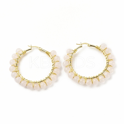 Natural Rose Quartz Beaded Hoop Earrings for Women EJEW-C003-03L-RS-1