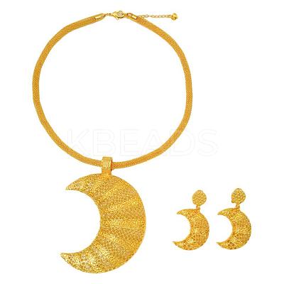 Brass Hollow Moon Pendant Necklaces & Earring Sets FS-WGD9A46-01-1