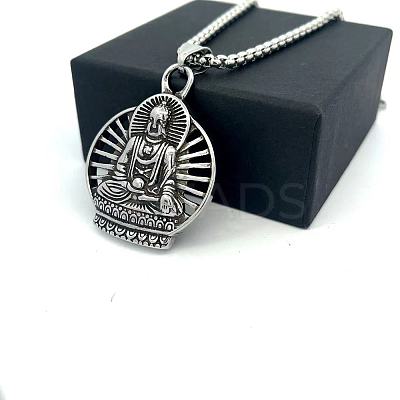 Vintage Punk Style 304 Stainless Steel Buddha Pendant Necklaces for Men MR6737-1