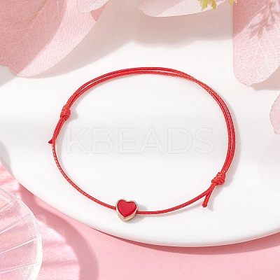 Alloy Enamel Heart Braided Bead Bracelet BJEW-JB09740-01-1