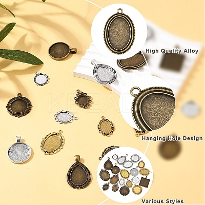 40Pcs 20 Styles Tibetan Style Zinc Alloy Pendant Cabochon Settings TIBEP-YW0002-16-1