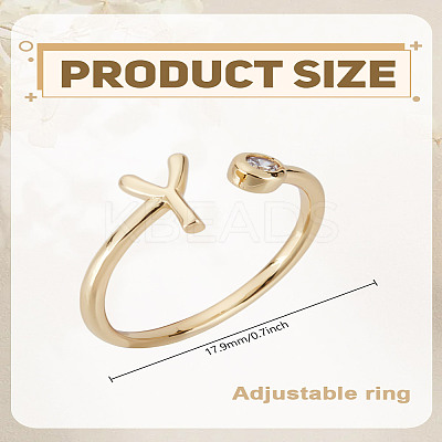 1Pc Brass Micro Pave Clear Cubic Zirconia Open Cuff Rings for Women RJEW-LP0002-37Y-1
