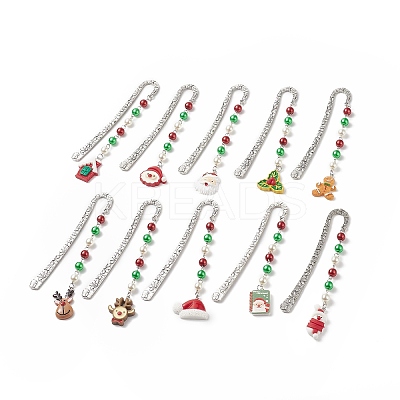 Christmas Theme Resin Pendant Bookmarks AJEW-JK00206-1