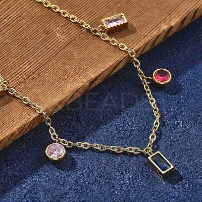 Ion Plating(IP) 304 Stainless Steel Colorful Cubic Zirconia Charm Anklets for Women STAS-P379-01G-1