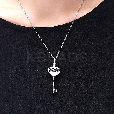 Non-Tarnish 304 Stainless Steel Heart Key Pendant Necklaces SX1430-1-1