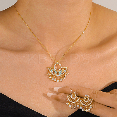 Brass Micro Pave Clear Cubic Zirconia Moon Pendant Necklaces & Stud Earrings Sets for Women DZ0544-1