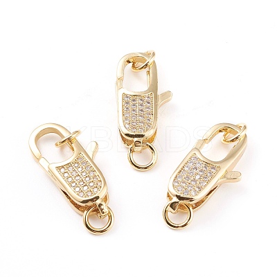 Brass Micro Pave Clear Cubic Zirconia Lobster Claw Clasps ZIRC-I043-31A-G-1