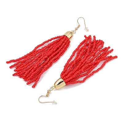 Boho Seed Bead Tassel Earrings EJEW-Z072-03A-1