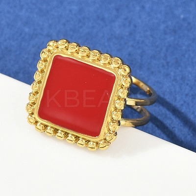 Square 304 Stainless Steel Enamel Finger Rings for Women RJEW-G355-06G-02-1