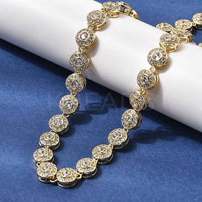 Brass Micro Pave Clear Cubic Zirconia Flat Round Link Chain Necklaces for Women NJEW-B157-18G-1