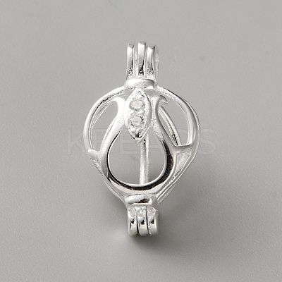 1Pc 925 Sterling Silver Micro Pave Clear Cubic Zirconia Bead Cage Pendants STER-HS0001-19-1