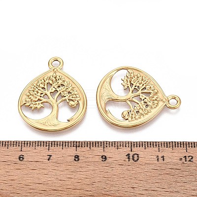 304 Stainless Steel Teardrop with Tree of Life Pendants STAS-T067-35G-1