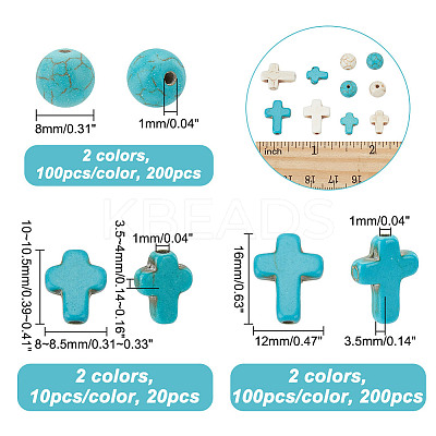 240pcs 4 Styles Synthetic Turquoise Beads TURQ-AR0001-42-1