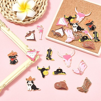 24Pcs 12 Styles West Cowboy Theme Golden Plated Alloy Enamel Pendants FIND-YW0006-74-1
