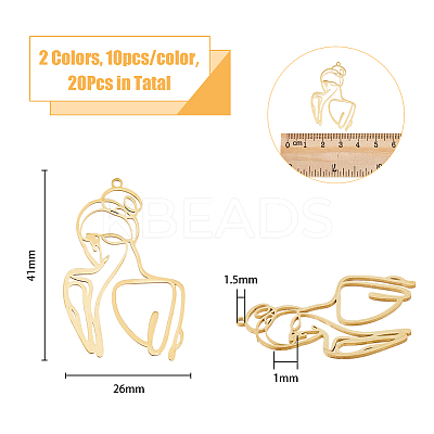 20Pcs 2 Colors 304 Stainless Steel Pendants STAS-DC0013-74-1