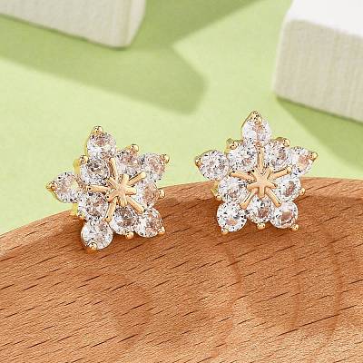 Flower Brass Micro Pave Cubic Zirconia Stud Earrings for Women EJEW-G428-28B-02-1