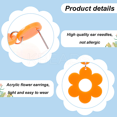 6 Pairs 6 Colors Flower Acrylic Dangle Stud Earrings with Steel Iron Pins for Women EJEW-AN0004-03-1