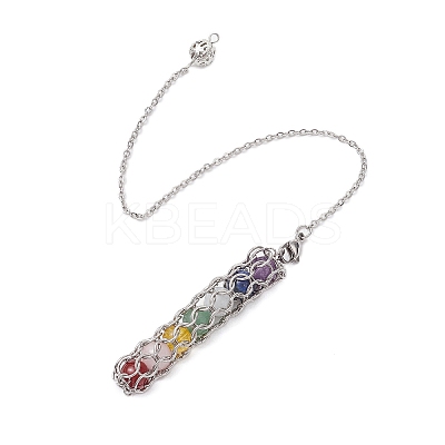 7 Chakra Round Natural Amethyst & Lapis Lazuli & Rose Quartz & Green Aventurine & Dyed Quartz & Carnelian & Synthetic Citrine Dowsing Pendulums PALLOY-JF03658-02-1