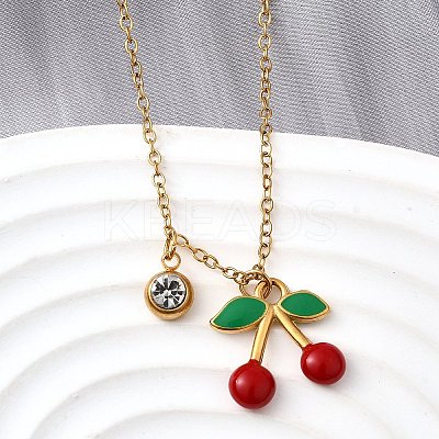 304 Stainless Steel Red Enamel Pendant Necklaces for Women NJEW-U043-02C-G-1