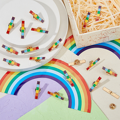 20Pcs Pride Rainbow Color Rectangle Enamel Pins JEWB-FH0001-77-1