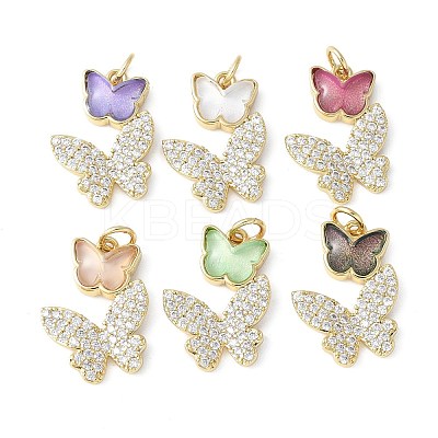Brass Micro Pave Cubic Zirconia and Glass Pendants KK-F892-49G-1