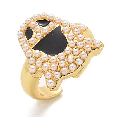 Ghost Brass Enamel Cuff Rings for Women RJEW-B117-02G-1