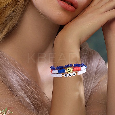 7Pcs 7 Style Handmade Polymer Clay Heishi Surfer Stretch Bracelets Set BJEW-SW00076-1