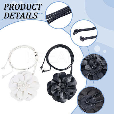 2Pcs 2 Colors Flower PU Leather Wrap Waist Belts for Women AJEW-CL0003-24-1