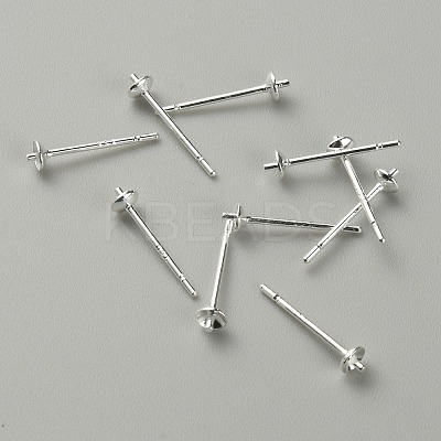 Brass Pearl Cup Stud Earring Findings LS-STER-WH0013-02-1
