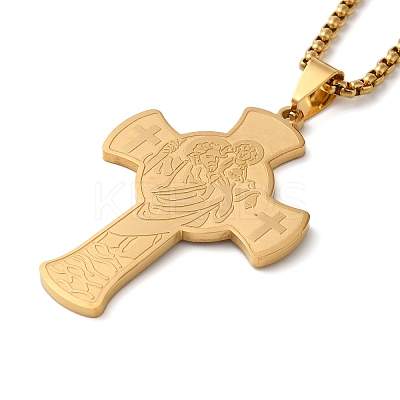 Saint Christopher Cross 201 Stainless Steel Box Chain Pendant Necklaces for Women and Men NJEW-F324-01G-1