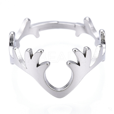 Non-Tarnish 304 Stainless Steel Deer Antler Adjustable Ring for Women RJEW-T027-06P-1