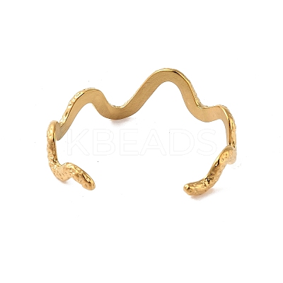 304 Stainless Steel Textured Wavy Open Cuff Bangles for Women BJEW-C065-01G-1