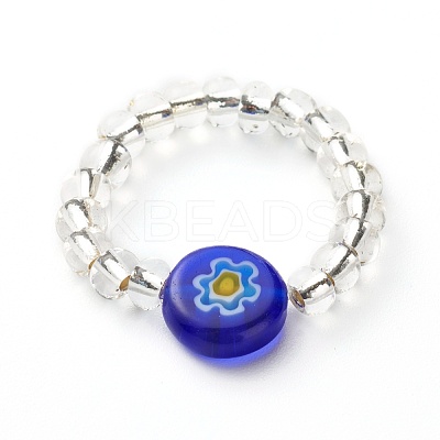 Sunflower Handmade Millefiori Glass Beads Finger Ring for Kid Teen Girl Women RJEW-JR00381-1