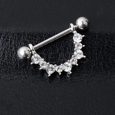 316 Surgical Stainless Steel Micro Pave Clear Cubic Zirconia Piercing Nipple Rings WGC2D91-03-1